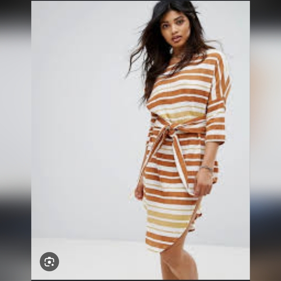 Zulu + Zephyr 100% Cotton Striped Tie Front Elevated Basic Dress, Small - Picture 1 of 5